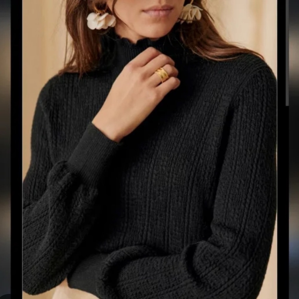 Sezane Black Merino Wool Turtleneck Sweater